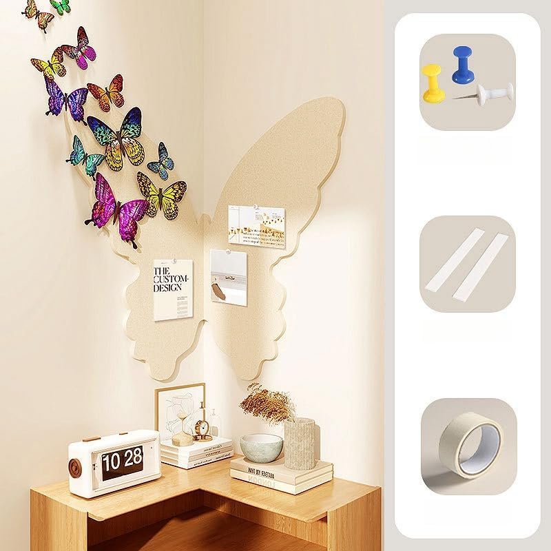 werdecade 4Pcs Pin Board Butterfly Cork Board 16x19 Inch Foldable Butterfly Wings Felt Bulletin Boards 3D Butterflies Wall Decoration Corkboard for Bedroom School Office Home Decor (Khaki) - Image 3